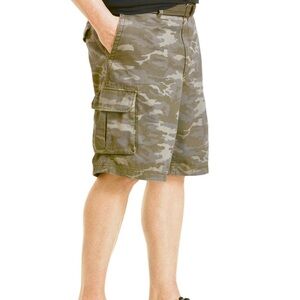 TRUE NATION 54 Camo Green Cargo Shorts, Men’s Big & Tall, Camouflage Army Green